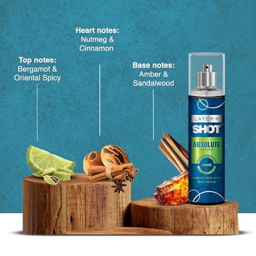 Image of LAYER'R SHOT Absolute Body Spray Combo for Men, 50ml Pack of 3 | Craze, Game & Power | Bold & Fresh Long-Lasting Fragrance | Skin-Friendly, No Stains, IFRA Certified