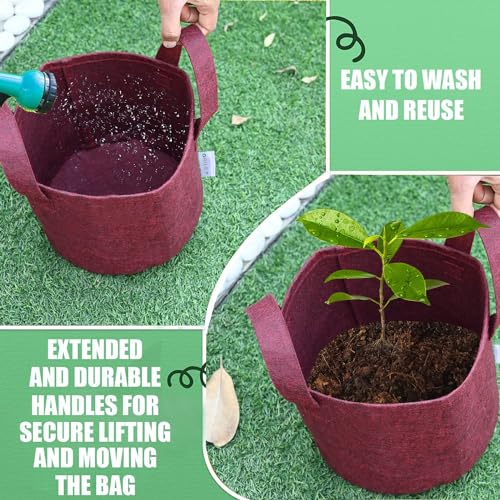 Image of Oriley Grow Bag Heavy Duty Geo Fabric Plant Pot with Sturdy Handles Lightweight Bags Ideal for Gardening Balcony Terrace (Red, Round, 300 GSM 24 x 24 inch Pack of 10)