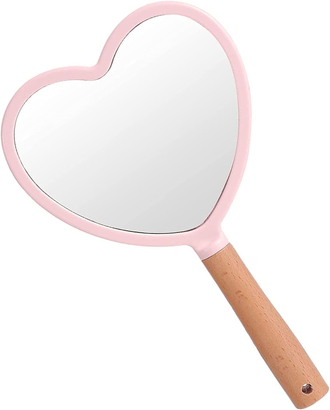 Trifecta Single-Sided Portable Travel Handheld Vanity Mirror with Hanging Hole in Handle Hand Mirror with Comfy Handle for Makeup,Small Cute Wood Hand Mirror(Heart, Pink Pack of 1)