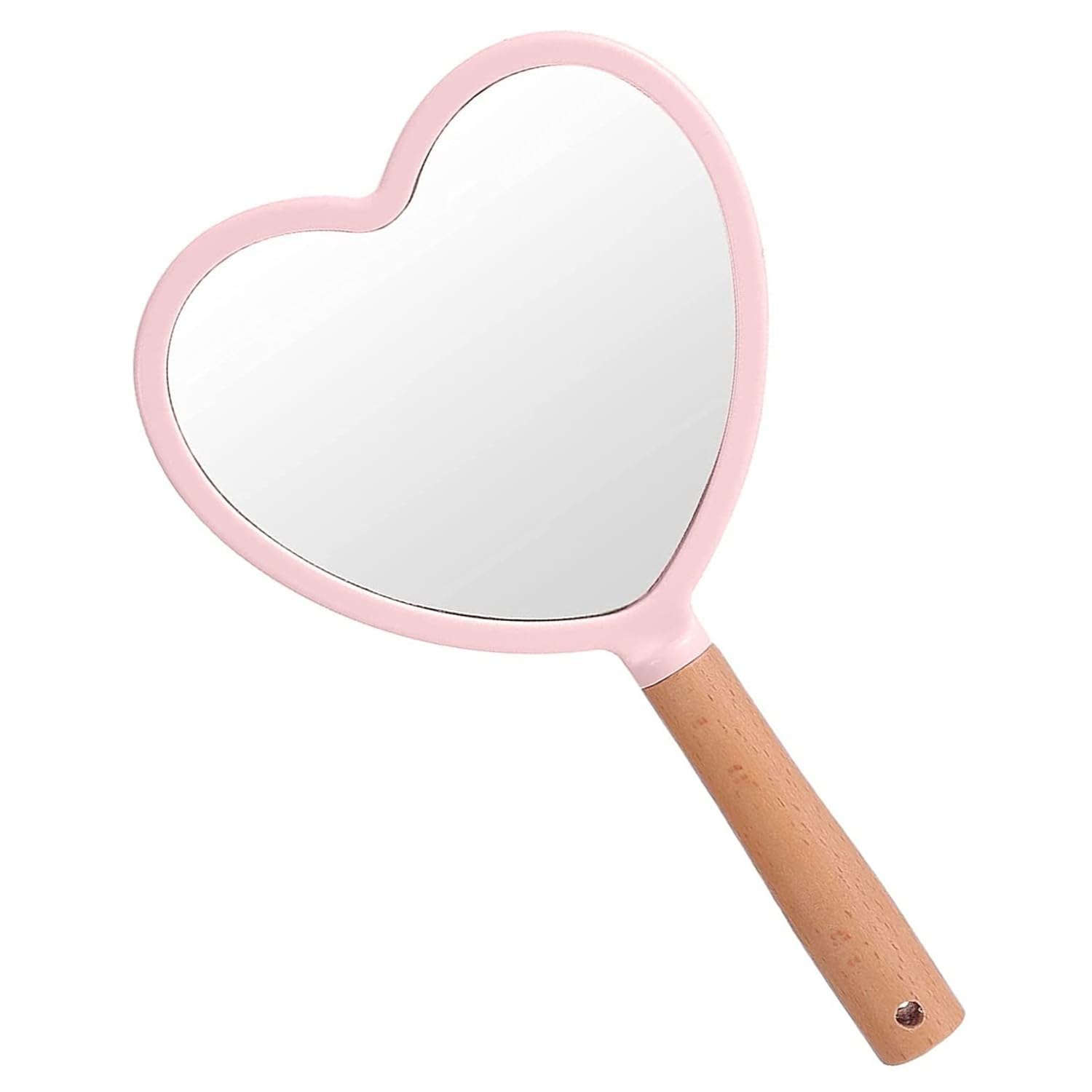 Trifecta Single-Sided Portable Travel Handheld Vanity Mirror with Hanging Hole in Handle Hand Mirror with Comfy Handle for Makeup,Small Cute Wood Hand Mirror(Heart, Pink Pack of 1)-image-35
