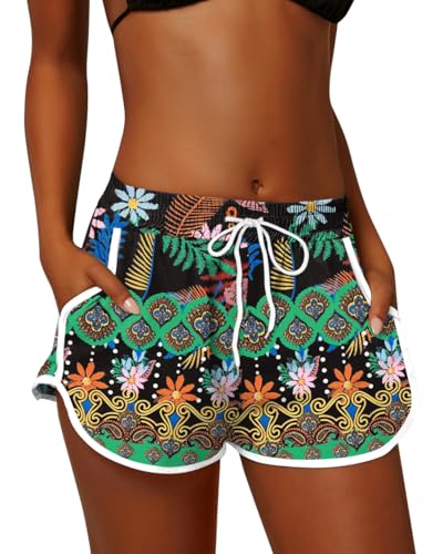 Image of For G and PL Women Summer Floral Beach Boardshorts with Pockets Swim Trunks