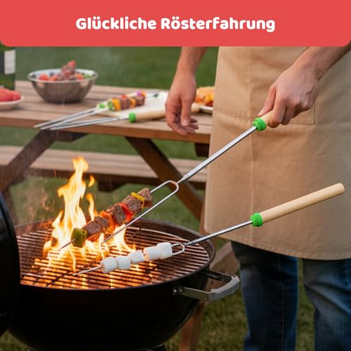 6 Stück Lagerfeuer,31-81 cm Grillspieße Teleskop Marshmallow,Grillspieße mit zwei Ölpinseln,Edelstahl Marshmallow Spieße Mit Verstellbarer Länge,Grillstab mit isolierten Griffen für Camping Grill 