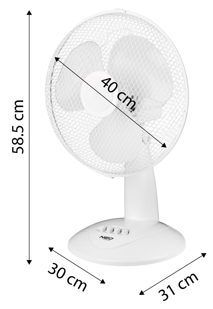 NEO TOOLS Tischventilator 45W - 70° Oszillation, 3 Geschwindigkeiten, 50 m³/min Luftstrom, Leiser Betrieb, Kompakt Ventilator für Büro, Schlafzimmer & Zuhause