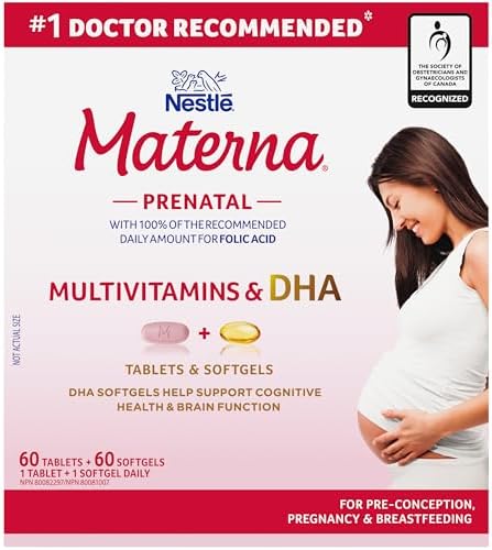 NESTLÉ Materna Prenatal Multivitamin with DHA Supplement | Folic Acid | 60 tablets + 60 DHA soft gels