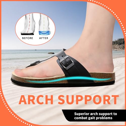 Womens Sandals, Genuine Leather Beach Slides Cork Footbed Slippers Non-Slip Mens Slides, Outdoor Vacation Women Footwear, Essentials Sandals4