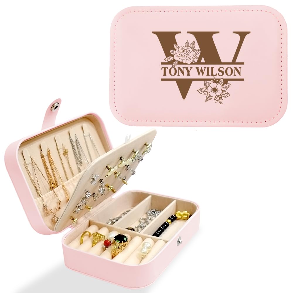Personalised Women's Jewellery Box, with Name and Initial, Jewellery Organiser for Rings, Necklaces, Earrings, Custom Gifts for women, Friend, Her, Daughter, Bridesmaid