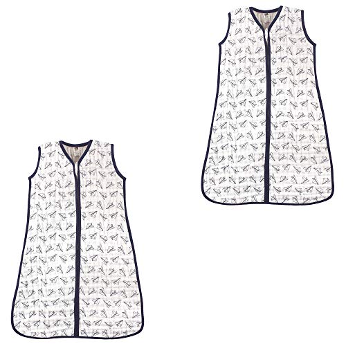 Image of Hudson Baby Unisex Muslin Cotton Sleeveless Wearable Sleeping Bag, Sack, Blanket, Paper Airplanes 2-Pack, 12-18 Months