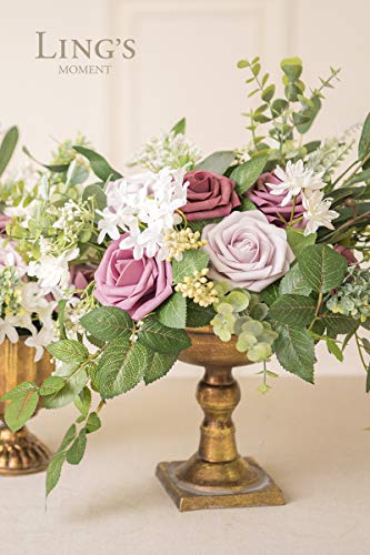 Ling's Moment Roses Artificial Flowers 25Pcs Realistic Mauve Roses With Stem For Diy Wedding Centerpieces Bouquets Arrangements Flower Decorations #TOP1