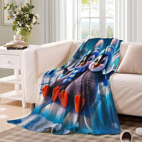 Couverture pingouin en peluche microfibre douce pour canapé et lit 180x200cm