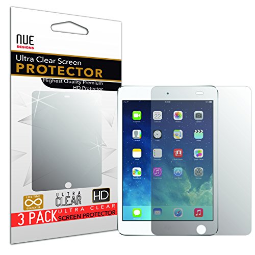 IPAD AIR SCREEN PROTECTOR, Nue Design Cases TM Screen Protector for iPad Air, iPad Air 2, iPad 5 and iPad 6 Screen Protector Anti-Glare, Anti-Scratch, Anti-Fingerprint HD Clear Film (Invisible) [3 PACK]