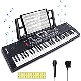 61 key piano keyboard，keyboards piano with Built-In Speaker Microphone, Sheet Music Stand and Power Supply, Portable Electronic Keyboard Piano for Beginners