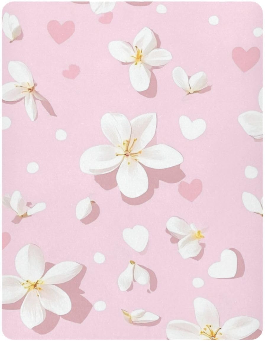 Pastel Pink Jasmines Flowers and Hearts Crib Sheets for Boys Girls Toddler Mattresses Cover Soft Breathable Mattresses Fitted Baby Bed Sheets Cute Fashionable Bed Cover 39"x 27"x 5"