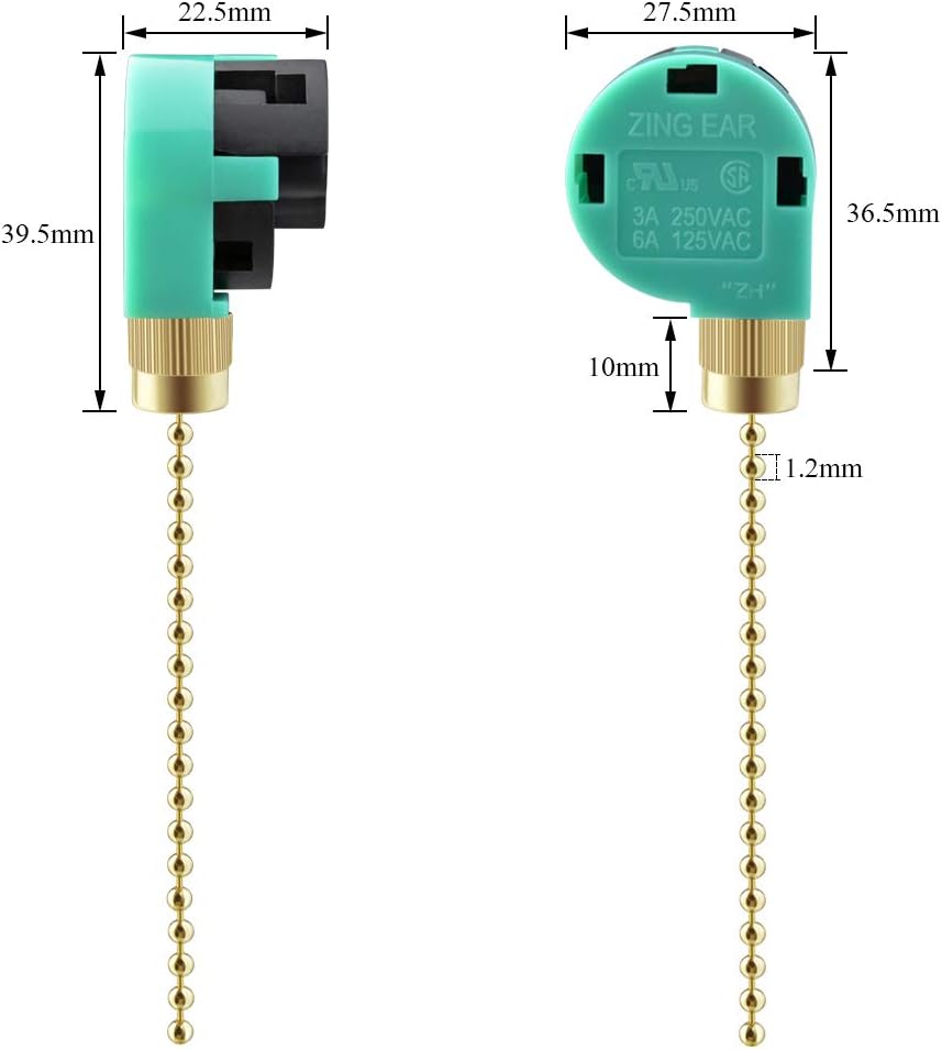 Topbuti 3 Pack Ceiling Fan Switch 3 Speed 4 Wire Zing Ear ZE-268S6 Fan Pull Chain Switch Replacement Speed Control Switch for Ceiling Fan Light, Wall Lamps, Cabinet Light (Multicolored)