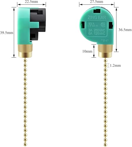Miniatura 2 de Topbuti Zing Ear ZE-268S6 - Juego de 3 interruptores de ventilador de techo de 3 velocidades y 4 cables, interruptor de cadena de repuesto para