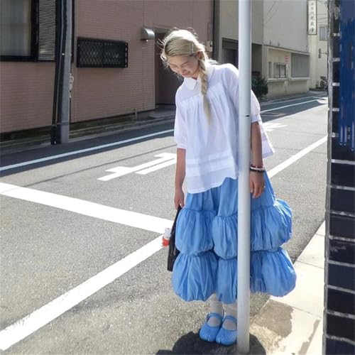 Women Fluffy Bubble Skirt for Cotton Pockets Elastic Waist Plain Pleated Long Lush Skirt2