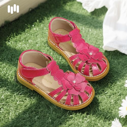 Image of Hehainom Toddler Girls Sandals Closed Toe Flats Dress Sandals Summer Flower Kids Shoes