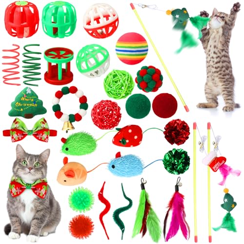 JolliLudo 30 Pcs Assorted Christmas Cat Toy Interactive Gifts with