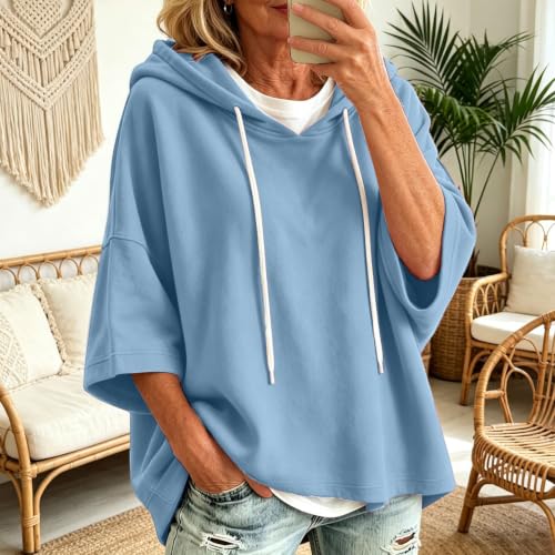 3/4 Sleeve Hoodies for Women Drop Shoulder Drawstring Hooded Sweatshirts - image 3