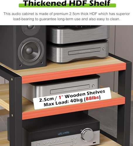 Stojak audio HiFi – 4-poziomowa drewniana półka na nośniki, solidna wieża AV, do kompaktowego centrum rozrywki stereo, z wentylacją, bez bałaganu meble do salonu