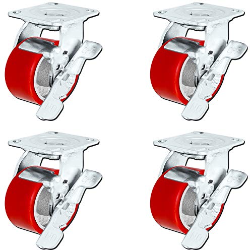 4 X 2 Swivel Casters Heavy Duty Polyurethane Wheel on Steel Hub with Brake 700LB Ea (4) Tool Box