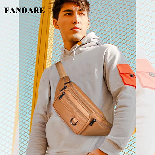 FANDARE Waist Fanny Pack Bumbags for Women Men Sling Bag Genuine Leather Chest Crossbody Bag Cover Pack for Hiking Cycling Travelling Outdoor Sport Gym Business College Shoulder Bag Brown B - Image 2