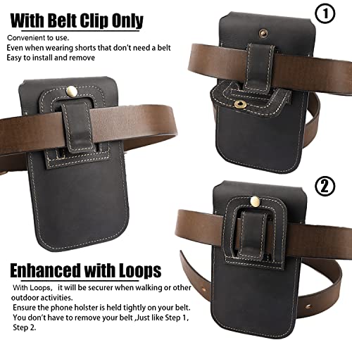 Image of Topstache Leather Cell Phone Holster for iPhone 17 /16 /15 Pro Max & Plus - Magnetic Closure Cell Phone Case with Belt Clip - Leather Belt Pouch for Galaxy S25 /S24 /S23 Ultra & Plus, XL,Black