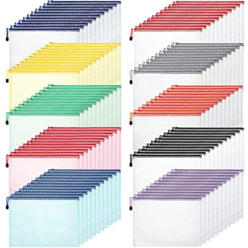 Zhehao 100 Pcs A4 Mesh Zipper Pouch Bag Bulk Mesh Pouch with Zipper Waterproof Clear Storage Bag for...