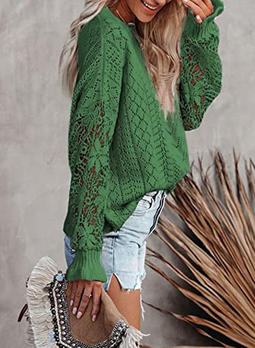 Image of Dokotoo Womens Crewneck Crochet Lace Long Sleeve Hollow Out Cable Knit Sweaters Pullover Tops