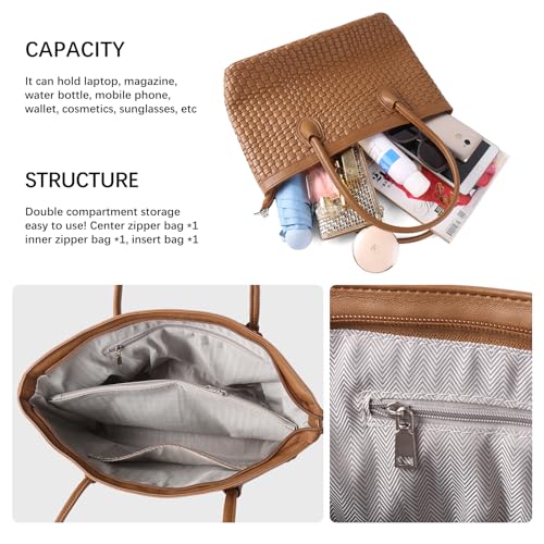 Bolso tote tejido para mujer de cuero vegano miniatura 6
