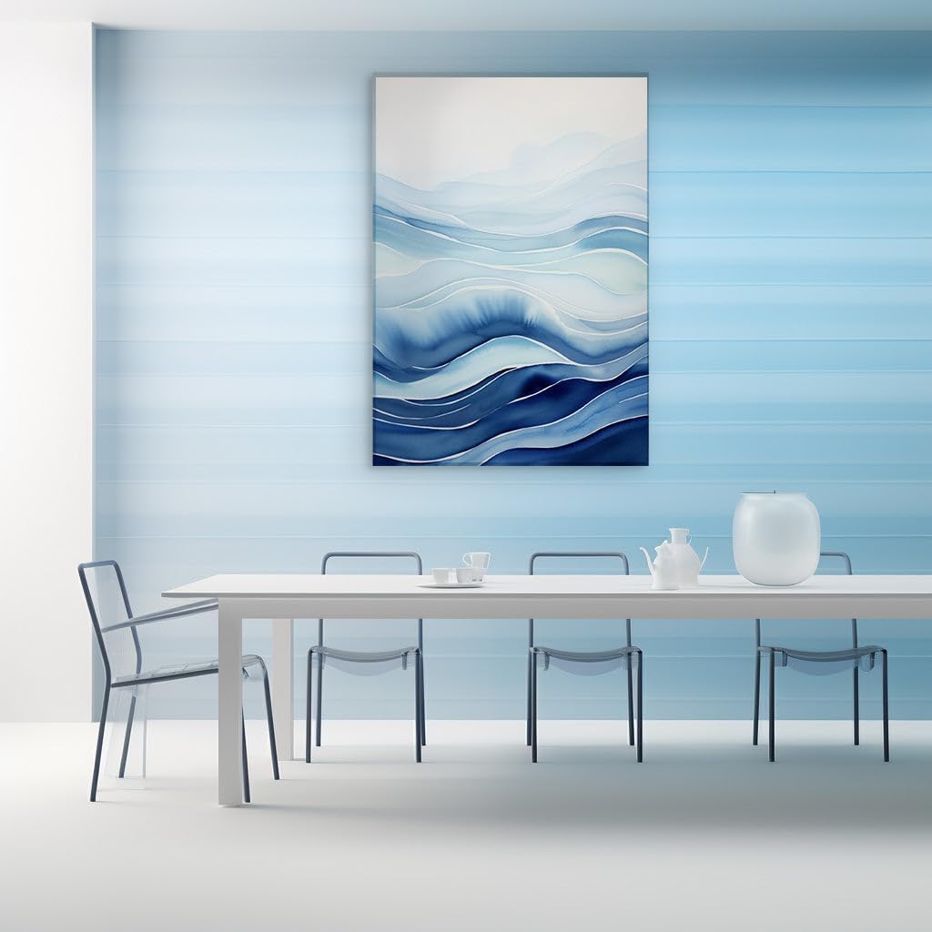 Canvas for Living room. Riding the Digital Tides An Abstract Watercolor Odyssey in Blue Hues, 27 x 18 inch Canvas Wall Art - Contemporary Masterpieces - Modern Home Decor - 69x46 cm (27x18 inch)