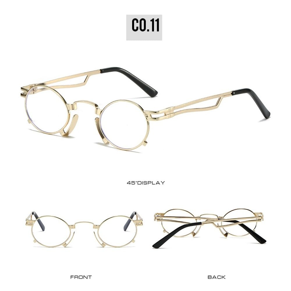 Gafas de sol ovaladas pequeñas retro para mujer, montura metálica única, a la moda, con protección UV400, para hombre, estilo punk, rojo y amarillo.