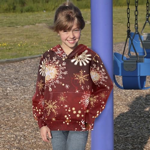 Kids Hoodies Sweaters Christmas Xmas Snowflake Hooded Sweatshirts with Big Pockets for Boys Girls B04003754