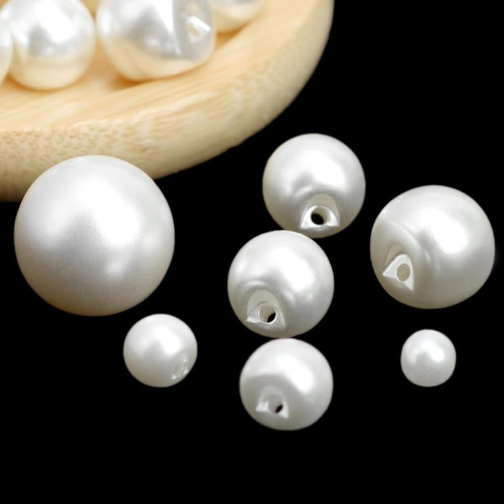 100 Stück Weiße Perlenknöpfe – Halbrund, 10/11,5/15 Mm, Kunststoff, Für Blusen, Pullover, Röcke
