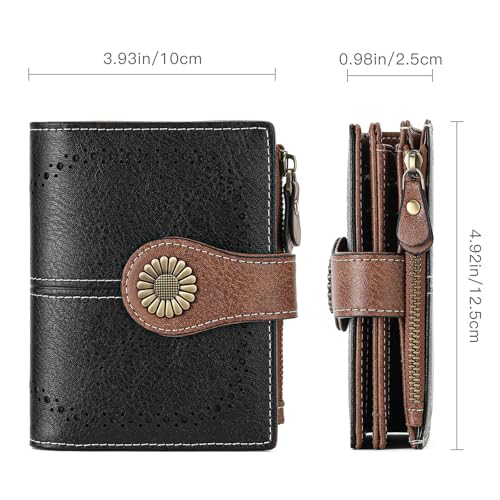 Image of SENDEFN Small Womens Wallet Leather Bifold Card Holder RFID Blocking with Zipper Coin Pocket