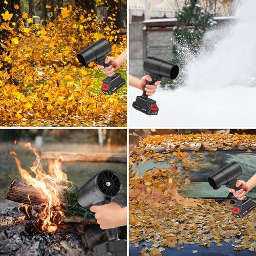 BAHNU Leaf Blower Cordless with Battery, Turbo Jet Leaf Blower, 21V*2 Pcs Batteries Electric Blower for Patio Cleaning, Lawn Care, Blowing Leaves and Dust (Black-Adjustable Speed)