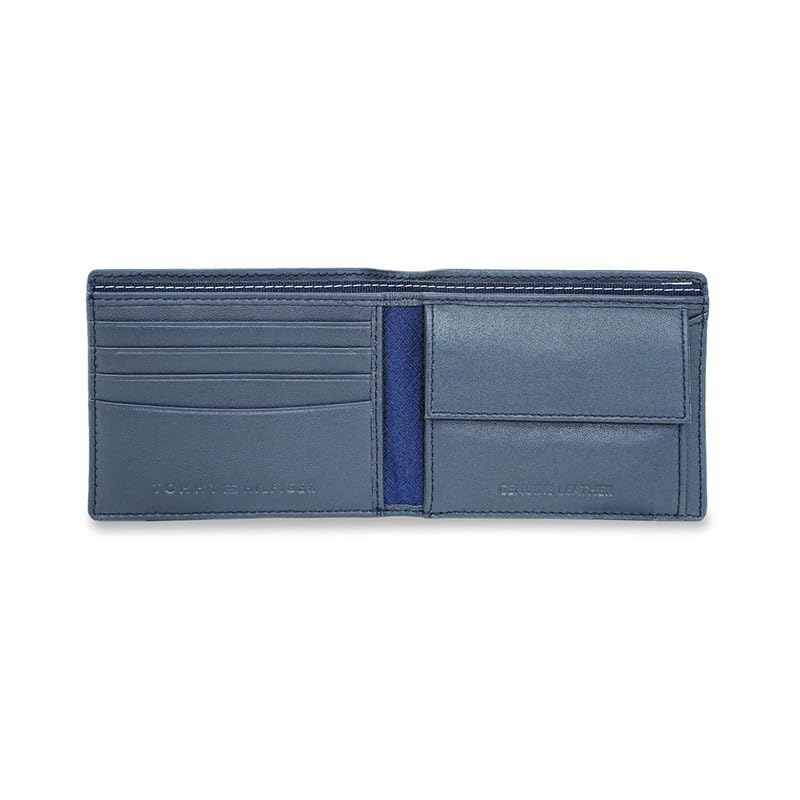 Image of Tommy Hilfiger Men's Escravos Global Coin Wallet | Solid Genuine Leather Bifold with Coin Pocket - Classic Navy | Ideal for Gifting | Stylish Purse for Men