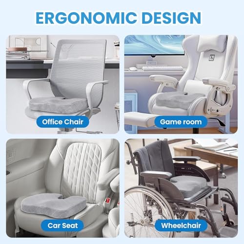 Image of Seat Cushion for Office Chair Memory Foam Non-Slip Cushion Back, Relief Chair Pad, Butt Pillow for Office Chair, Car, Computer Desk (Grey, SEAT CUSION)