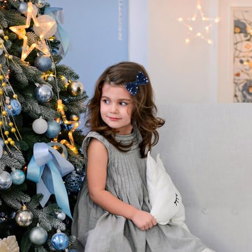 Set de accesorios de cabello con moños de grosgrain y lentejuelas – 6 piezas: moños brillantes, clips, diadema y liga para cabello para niñas pequeñas (Azul Marino) miniatura 4