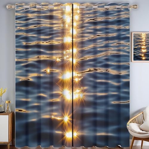 MULERN Cortinas Salon Termicas, Aislantes Frio Y Calor 140An X 175Al Cm Cortinas,Puesta De Sol Luz Opacas Cortinas, Naturaleza Estética Dormitorio Cortina Blackout para Riel Cortinas 2 Piezas