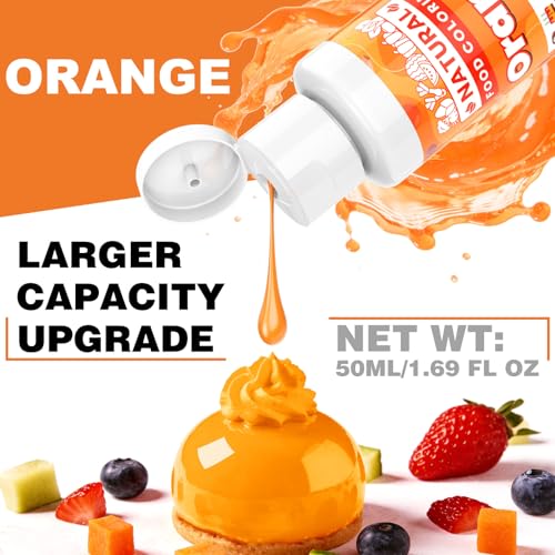 Image of Orange Natural Food Coloring - 50ml Plant Based Food Dye, No FD&C & Artificial Dyes, Gluten-Free, Food-Grade, Vibrant Liquid Colors for Icing, Baking, Cake Decorating, Frosting, Fondant, Slime - 1.69 Fl.Oz Bottles