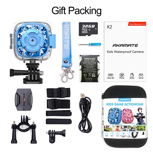 Akamate Kids Action Camera Waterproof Video Digital Children Cam 1080P Hd Sports Camera Camcorder For Boys Girls, Build-In 4Games, 32Gb Sd Card #TOP5