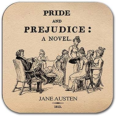 6 Coasters with Complete Novels of Jane Austen Six Coffee Mug Coasters with Complete Novels of Jane Austen's Book Designs. (Aged Paper) - Image 2