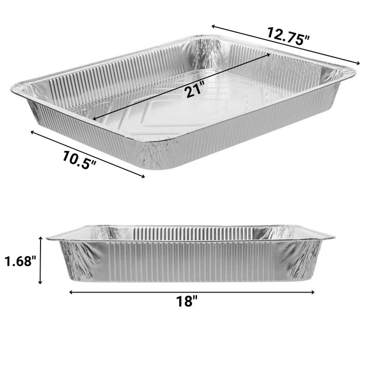 Nicole Fantini Aluminum Disposable Full Size Shallow Pan with Lids for Food Prepping - Includes FREE 3PCs Serving Utensils for Convenient Catering -10 Pans