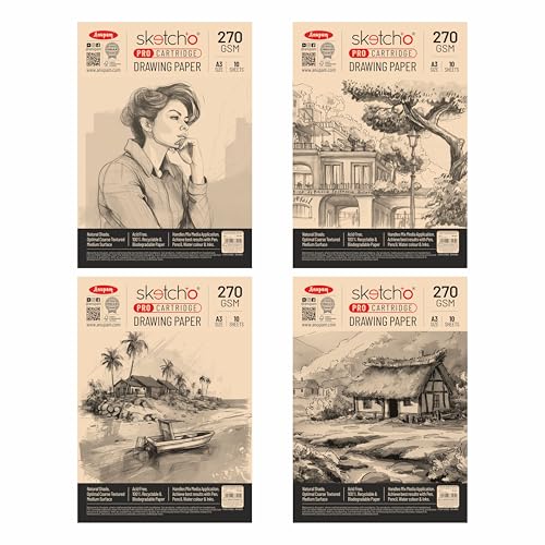 Image of Anupam SketchO Pro Sketching & Drawing Paper A3 | 10 Sheet 20 Pages | 270 GSM Sheet for Pencil, Charcoal, Graphite, redchalk Pastel, Chalk, Oil Pastel & Wax Crayon for Artist's & Amateurs (Set of 2)