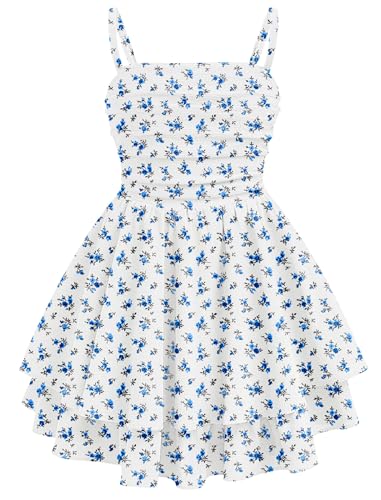 EXARUS Girls Dress Summer Short Teen Party Sundress Beach Blue Floral 10Y