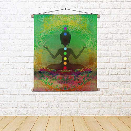 Image of ArtzFolio Yoga Lotus Pose Canvas Fabric Painting Tapestry | Scroll Art Hanging 35.9 x 40 inch (91 x 102 cms)