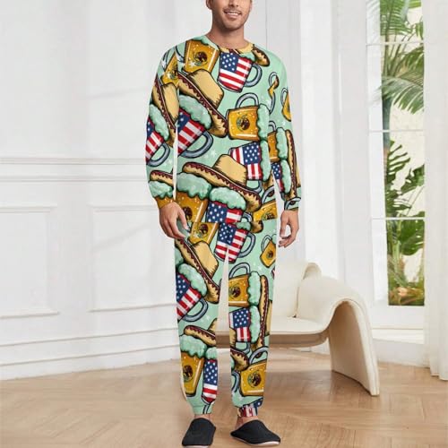 Beer Mexican USA Flag Pajama Set Long Sleeve Lounge Sets Sleepwear 2 Pjs Nightwear for Men Women2