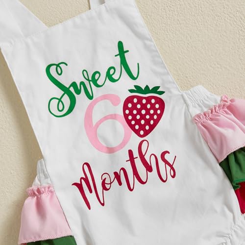 Baby Girl Half Birthday Outfit Doughnut Strawberry 6 months Romper Sleeveless Bodysuit +Leg Warmers Summer Clothes4
