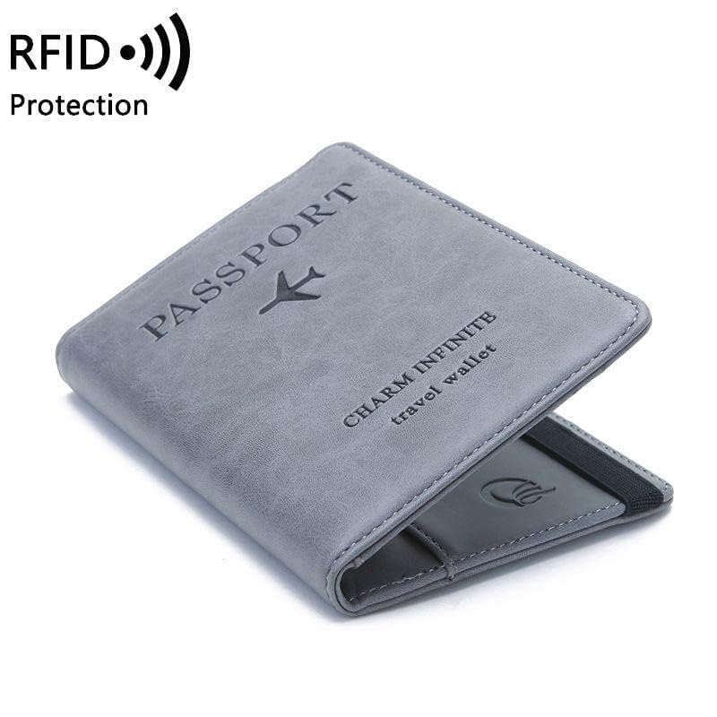 Image of Passport Holder Cover Wallet RFID Blocking PU Leather Travel Document Holder, Card Case Travel Accessories for Women Men (Grey)