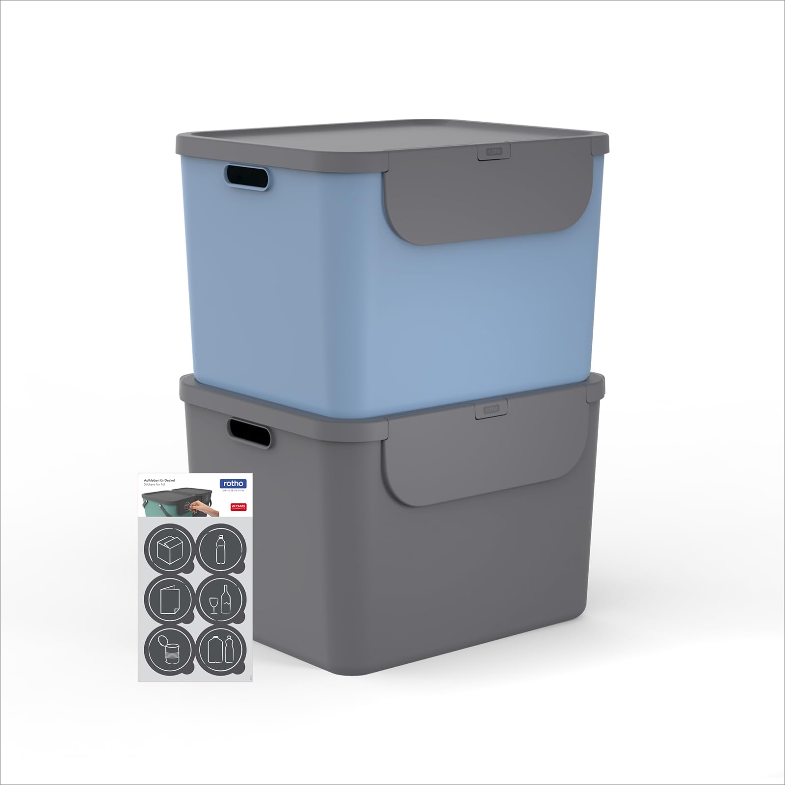 Rotho Albula - Set di 2 sistemi di raccolta differenziata per la cucina, in plastica (PP), senza BPA, 55 l (52,3 x 40,5 x 34,0 cm)